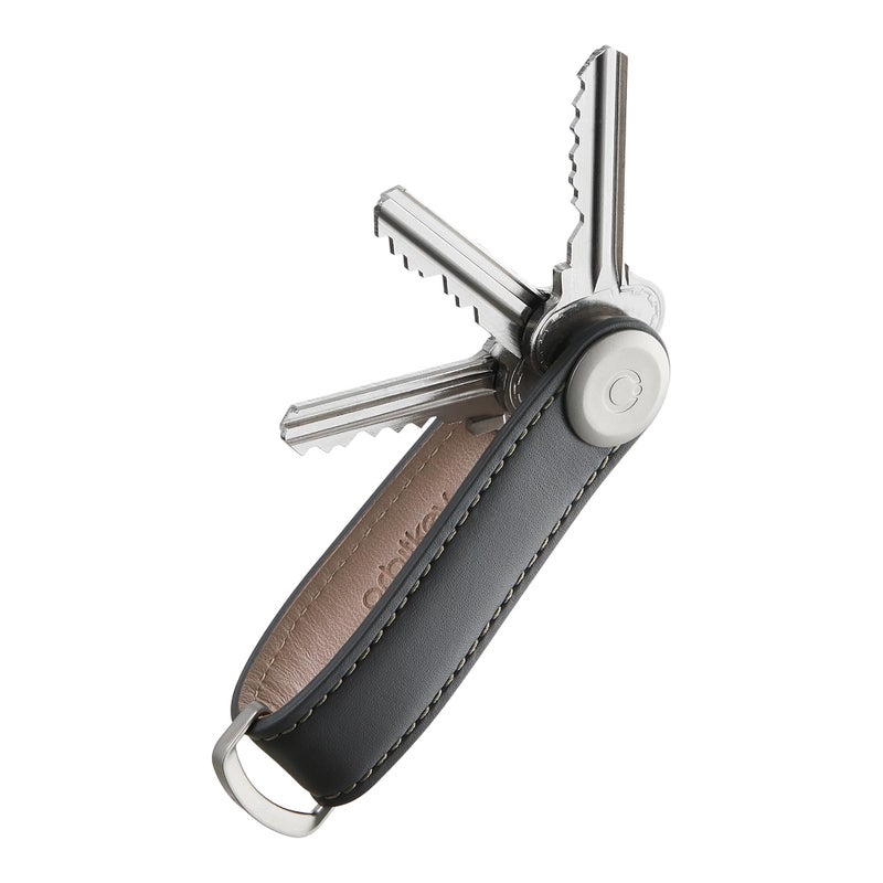Orbitkey Leather Key Organizer | Durable, Stainless Steel Locking Mechanism, Slim & Quiet Profile | Holds up to 7 Keys, Charcoal with Grey Stitching - Image 1